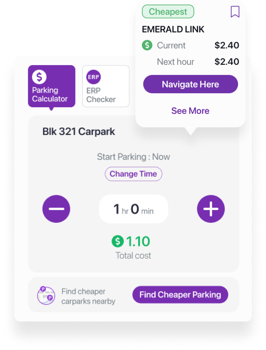 Parking calculator; compare parking rates of nearby carparks